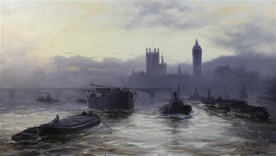 Jno. Hayes a.k.a Edward Henry Fletcher (1857-1945) The Palace of Westminster from The Thames 24 x 42in.